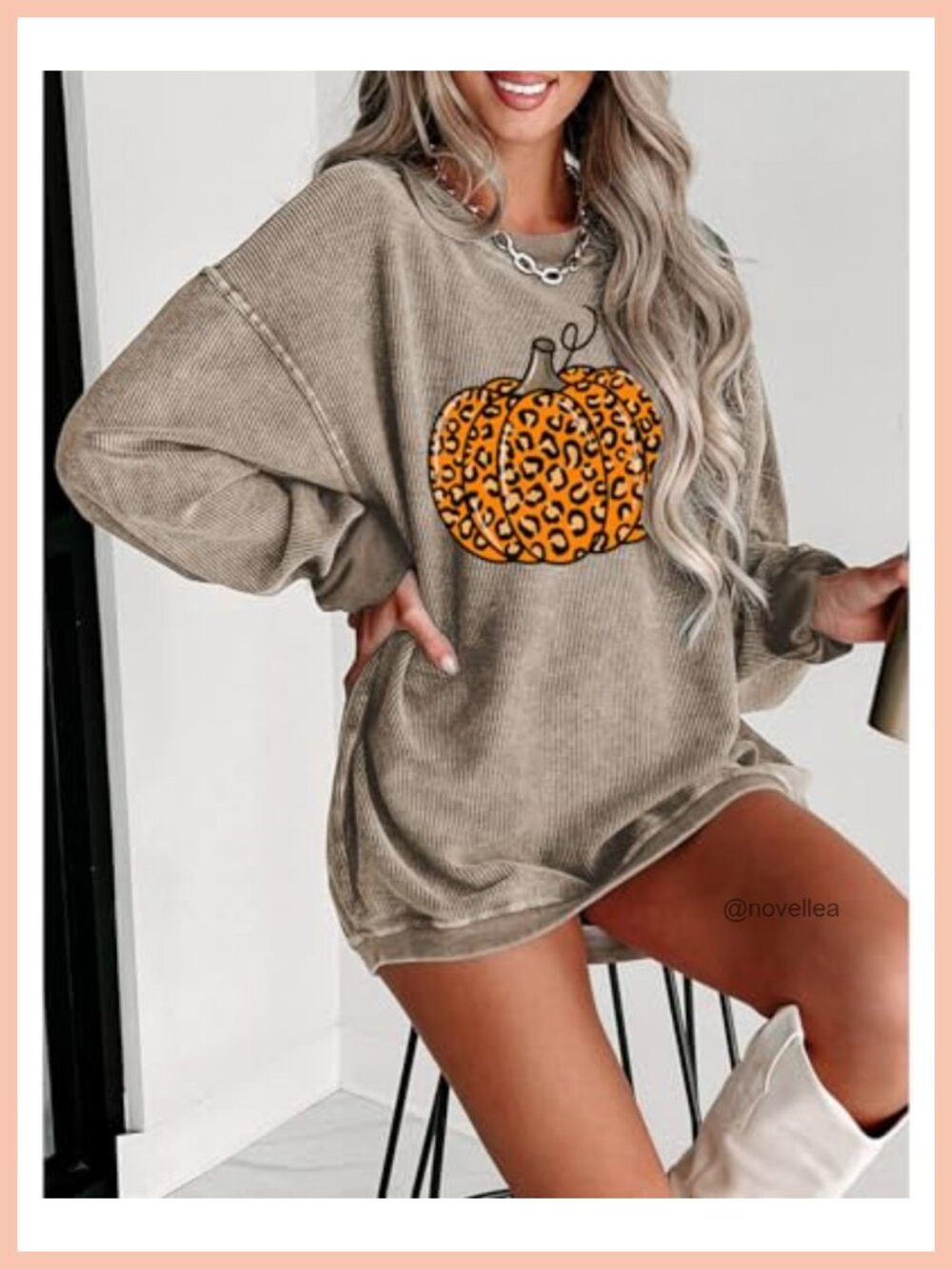 SELINK Womens Corduroy Corded Oversized Crewneck Pullover Sweatshirt - Picture 2 of 4